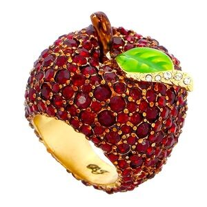 Betsey Johnson Crystal Apple Cocktail Statement Ring 7.5 New